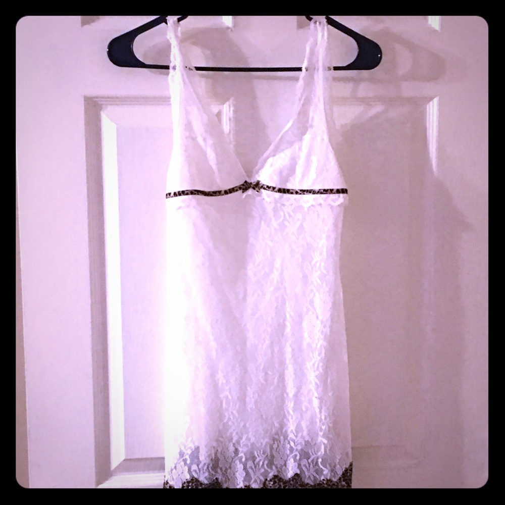 White lace slip with leopard lace bodice